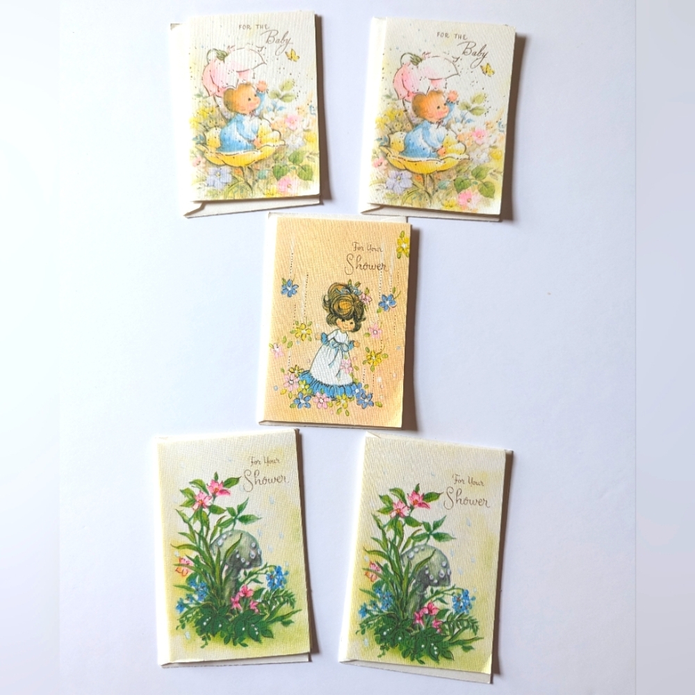 Lot of 5 Vintage greeting cards - For the Baby x 2, For your Shower x 3
